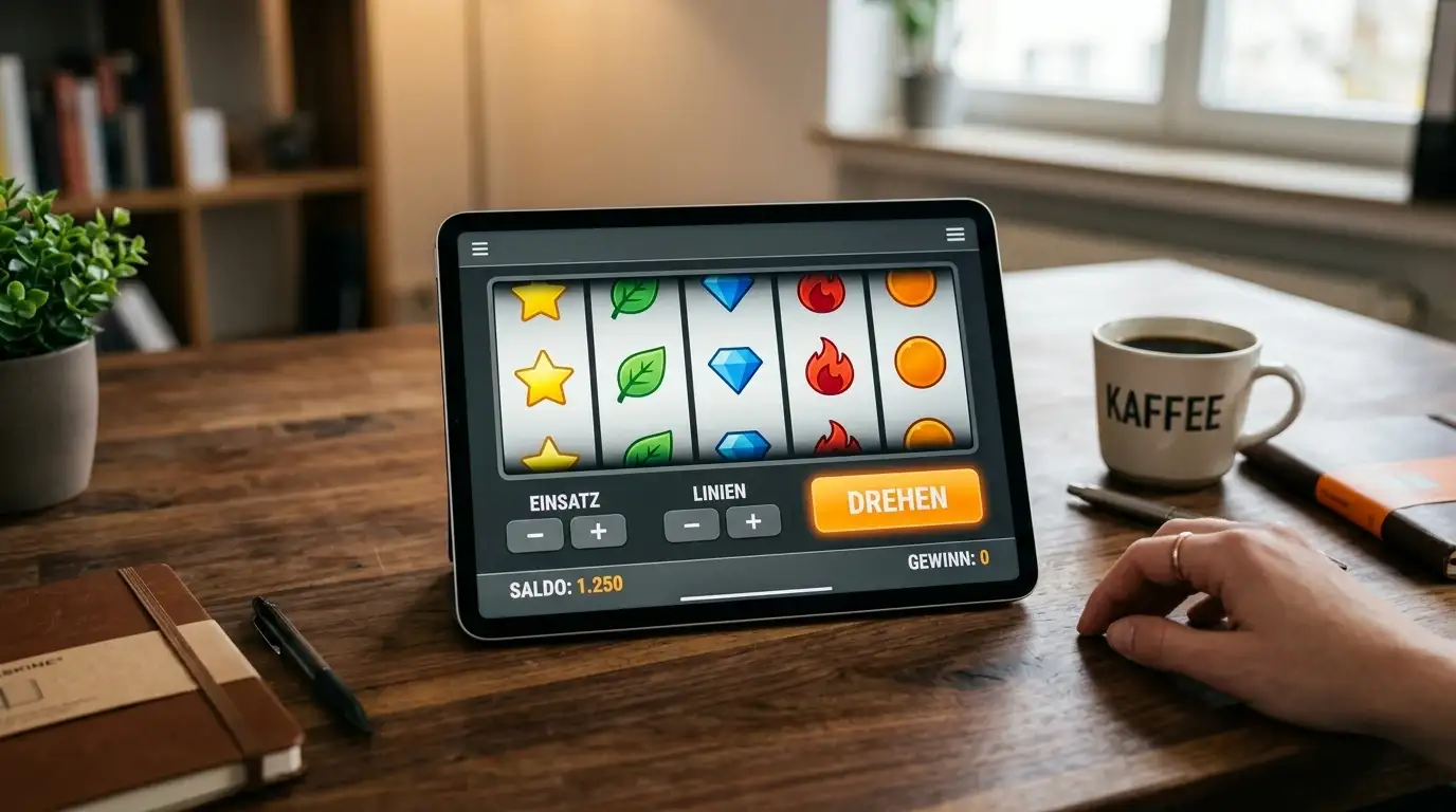 Spielautomat auf Tablet-Display mit neutraler Benutzeroberfläche