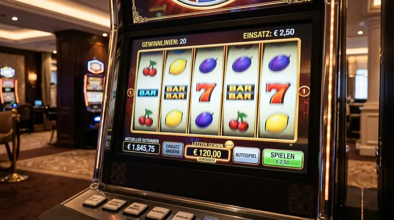 Generische Spielautomaten-Walzen mit abstrakten Symbolen in modernem Casino