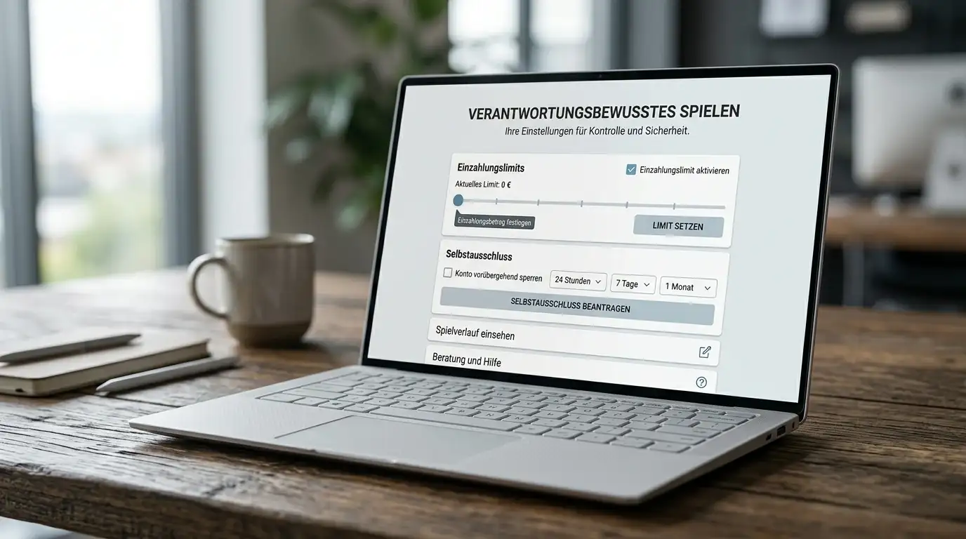 Bildschirm mit Spielerschutz-Einstellungen, Limits und Selbstsperr-Optionen sichtbar