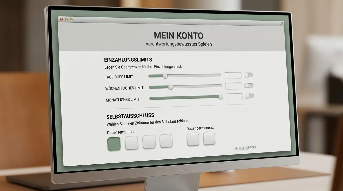 Selbstausschluss-Formular und Einzahlungslimit-Einstellungen auf Casino-Interface