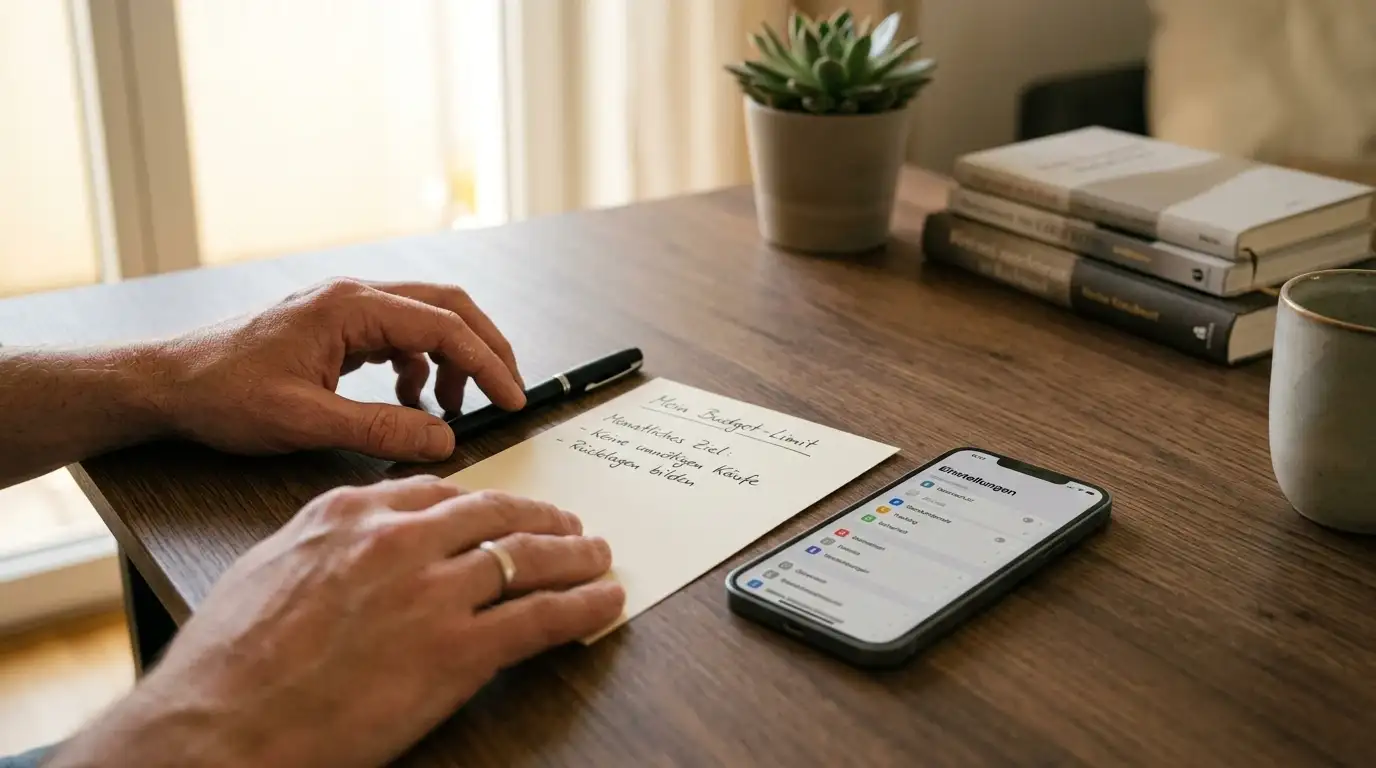 Smartphone neben einer persönlichen Notiz zu Spielerschutz und Limits
