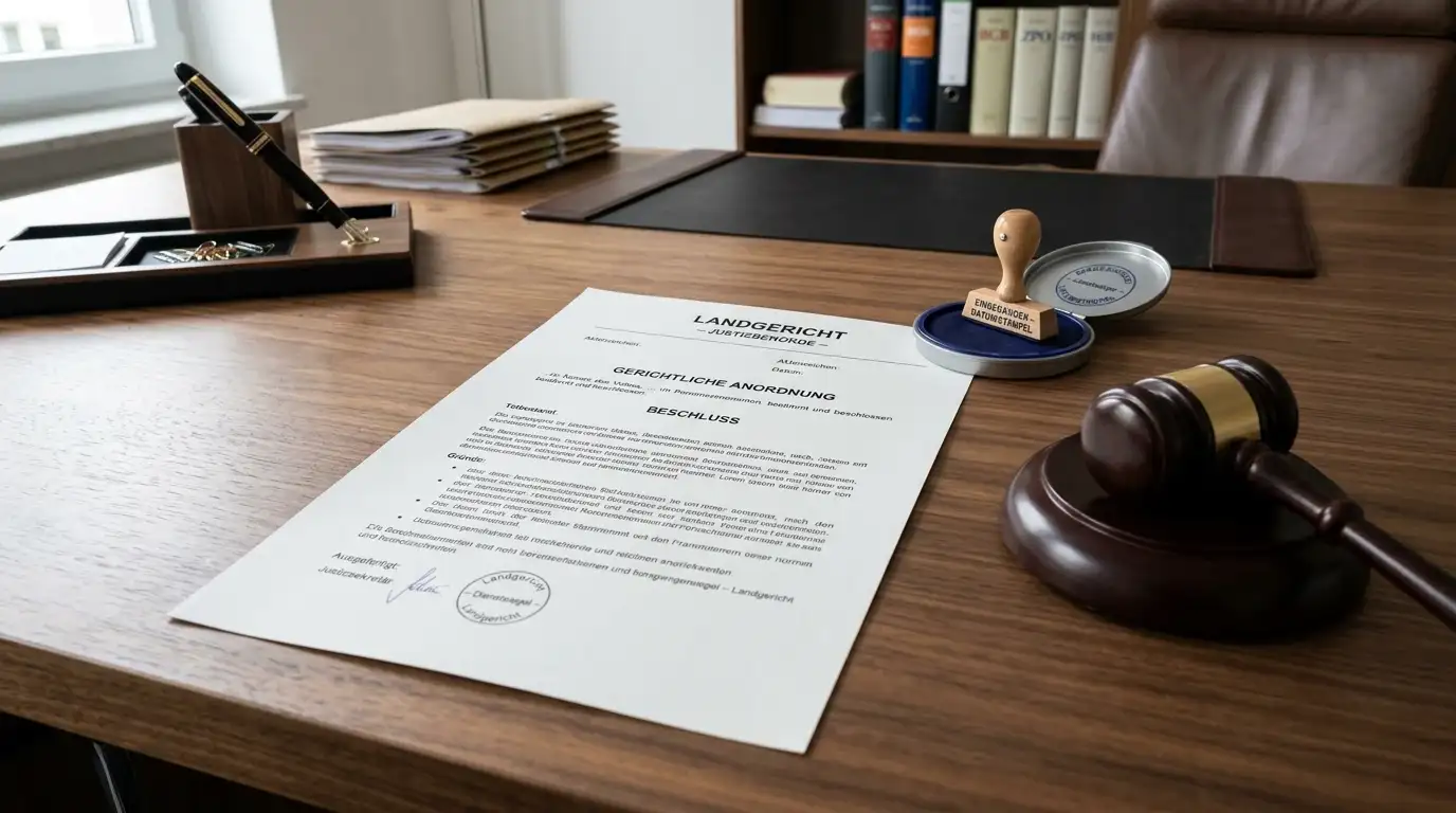 Gerichtsdokument zur Verlustrückforderung auf einem Schreibtisch