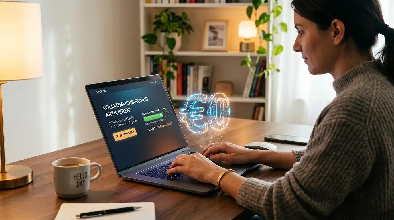 Willkommensbonus-Aktivierung mit 20 Euro Einzahlung am Laptop