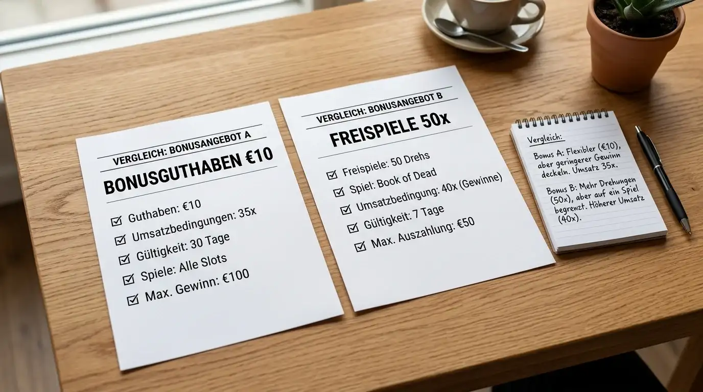 Vergleich von Bonusguthaben und Freispielen mit Umsatzbedingungen