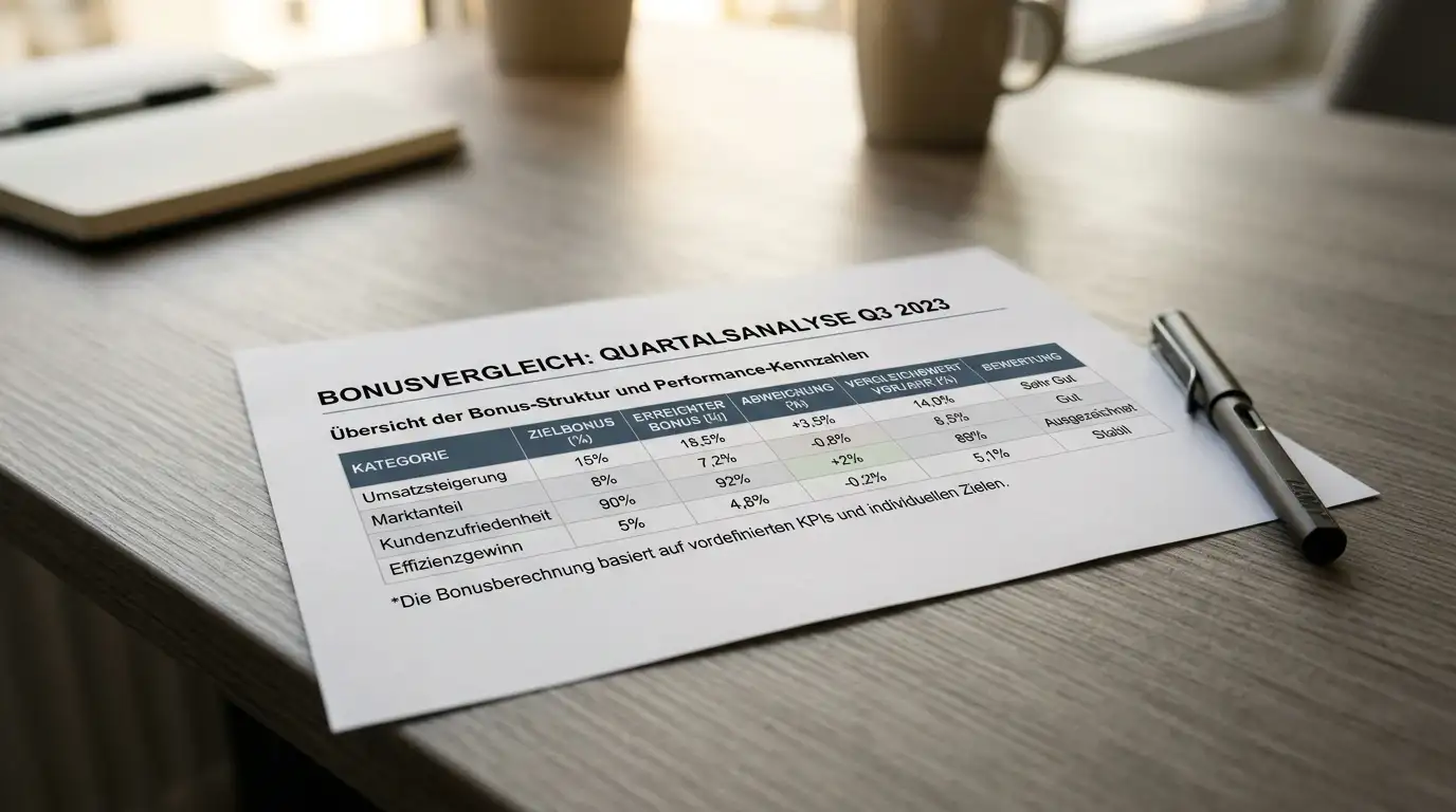 Bonusvergleich-Dokument mit Prozentangaben und Umsatzbedingungen