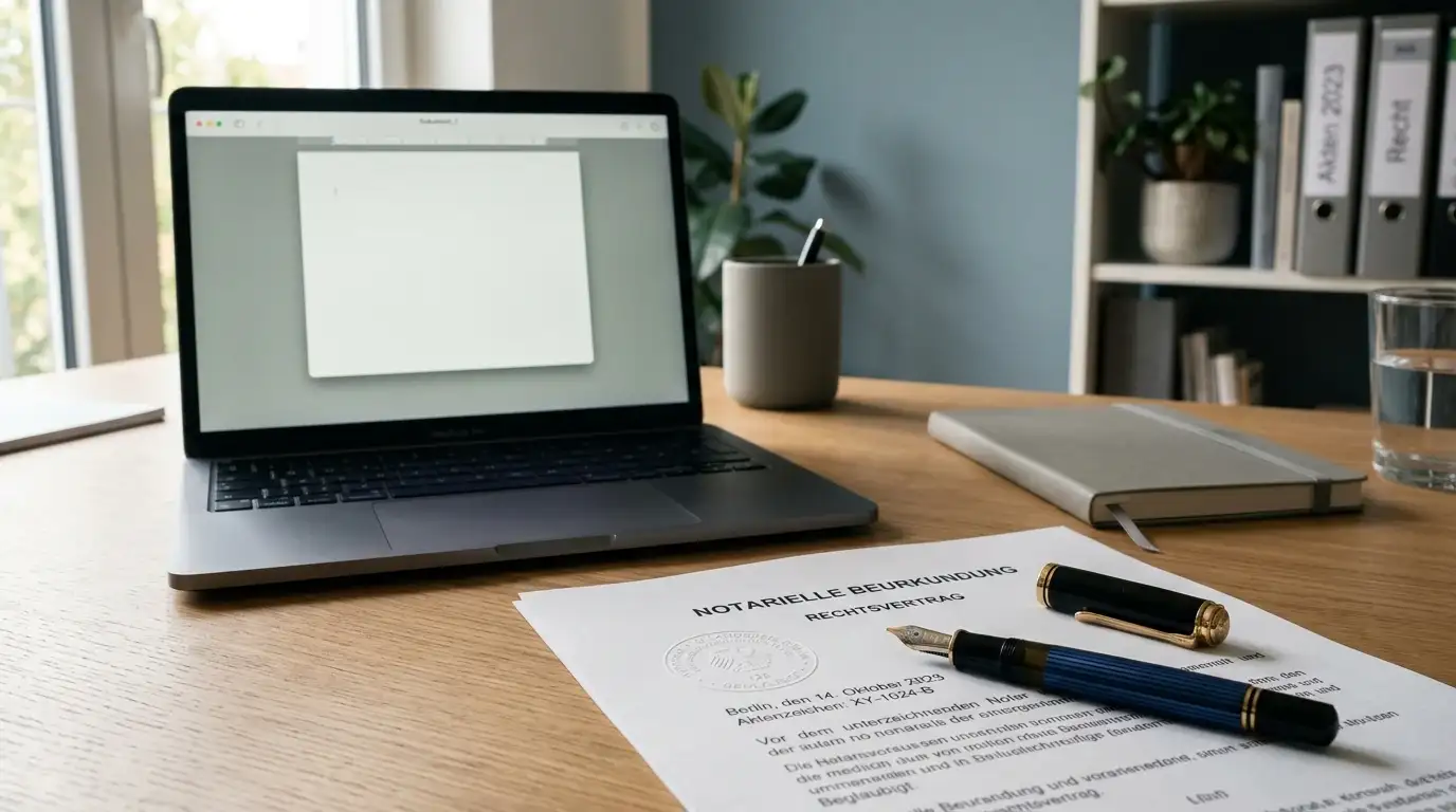 Österreichisches Amtsdokument mit Stempel neben einem Laptop als Sinnbild der Glücksspielregulierung